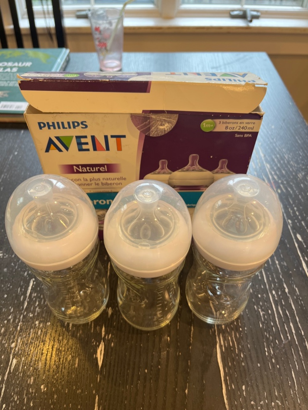 Philips AVENT Natural Glass Baby Bottles - Purple Packaging, White Bottles